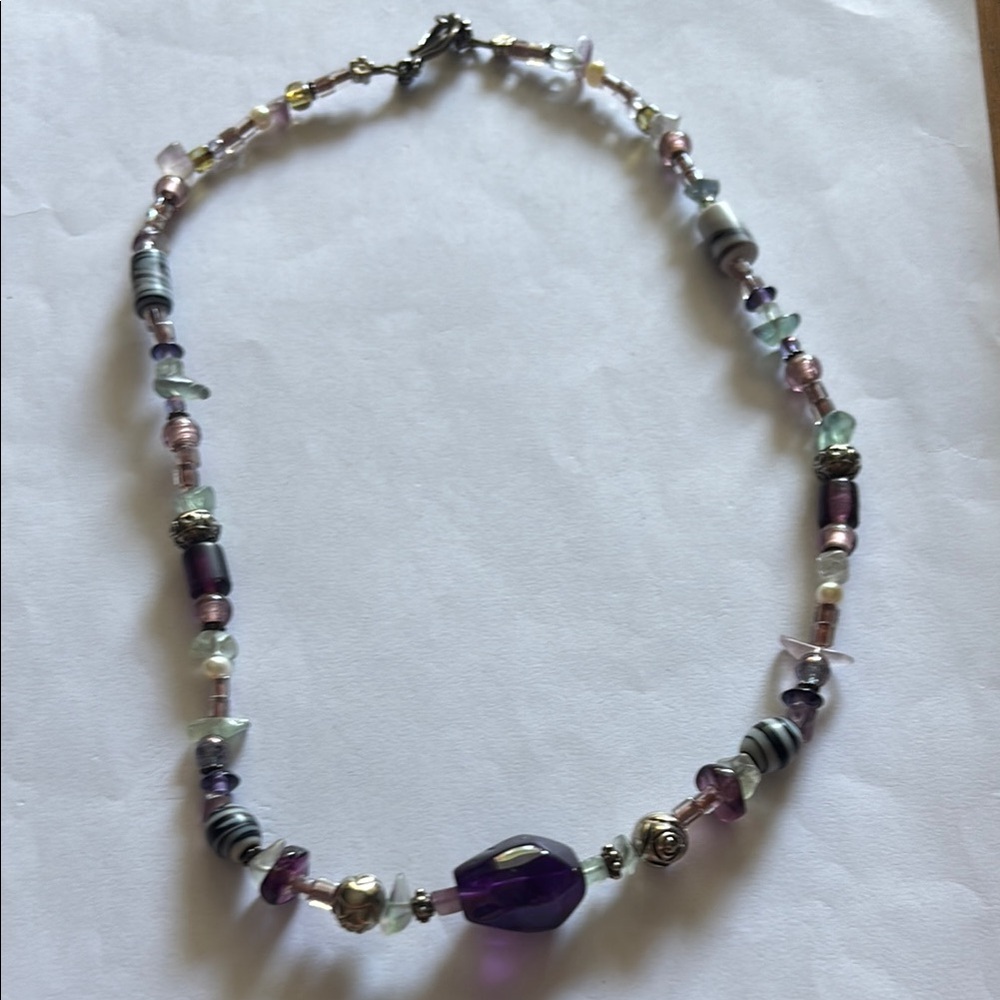 Elegant Purple Amethyst  agate and glass Beaded Necklace